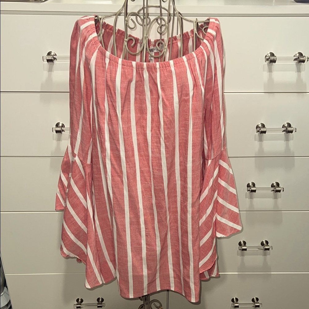 Fever off the shoulder blouse with bell sleeves, size L